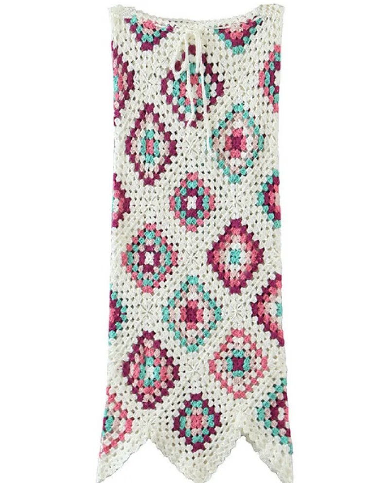 2022 Boho Allacciatura Plaid colorato Fatto a mano alluncinetto Fasciatura Gonna lunga Spacco laterale Pacchetto aderente Fianc