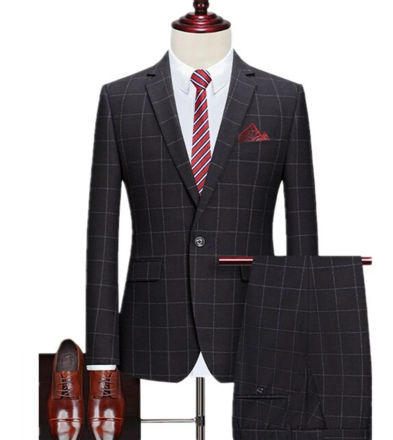 2022 Fashion New Casual da uomo Boutique Slim Business Plaid Abito Giacca Pantaloni Gilet 3 pezzi Set Cappotto maschile Pantalon