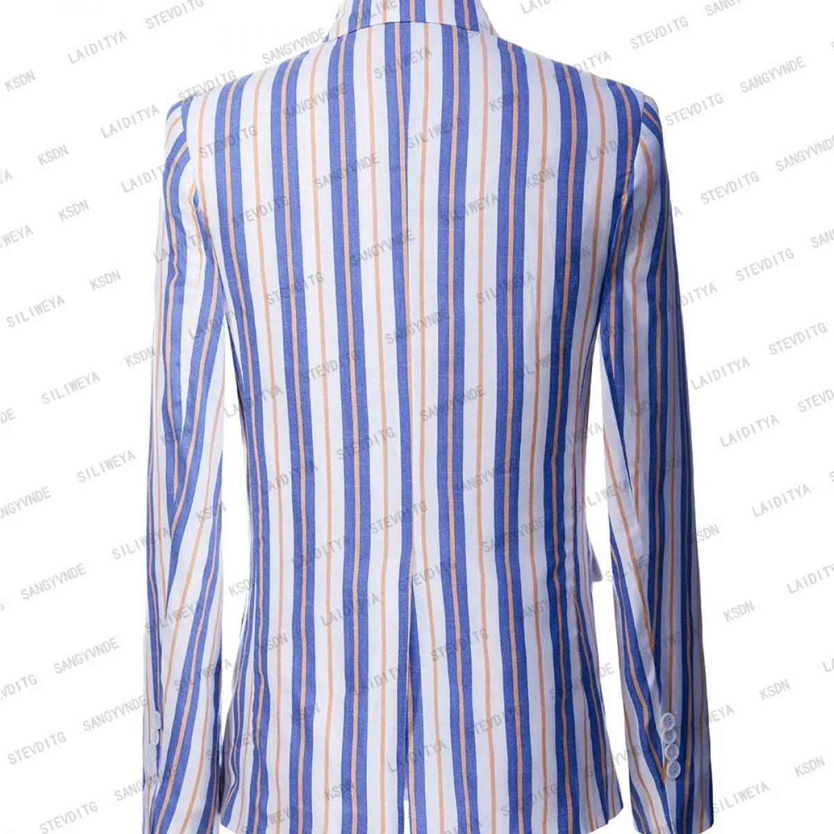 2023 Abito da uomo alla moda Blu Bianco Arancione Striscia mista Slim Fit Performance Costume di scena Cappotto con risvolto con