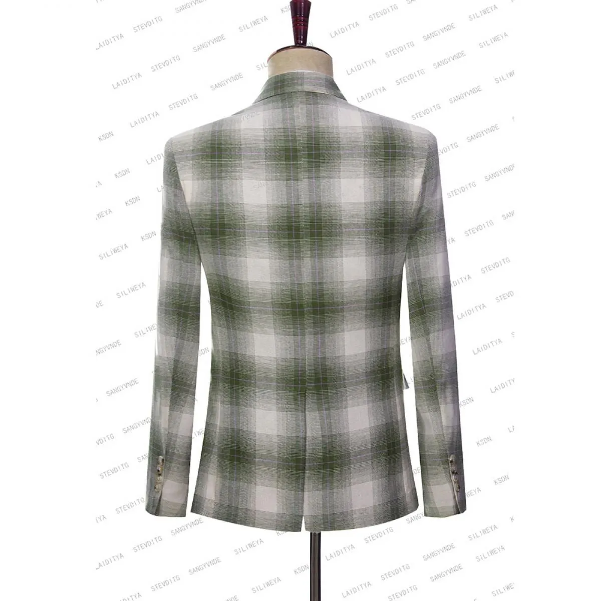 2023 Blazer da uomo in lino verde chiaro a quadri scozzesi doppio petto cappotto in tre pezzi pantaloni gilet slim fit casual gr