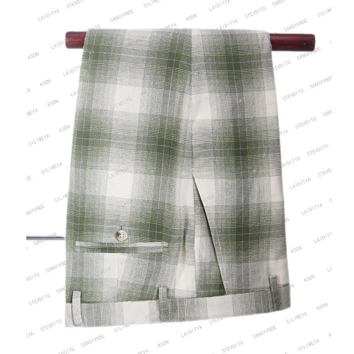 2023 Blazer da uomo in lino verde chiaro a quadri scozzesi doppio petto cappotto in tre pezzi pantaloni gilet slim fit casual gr