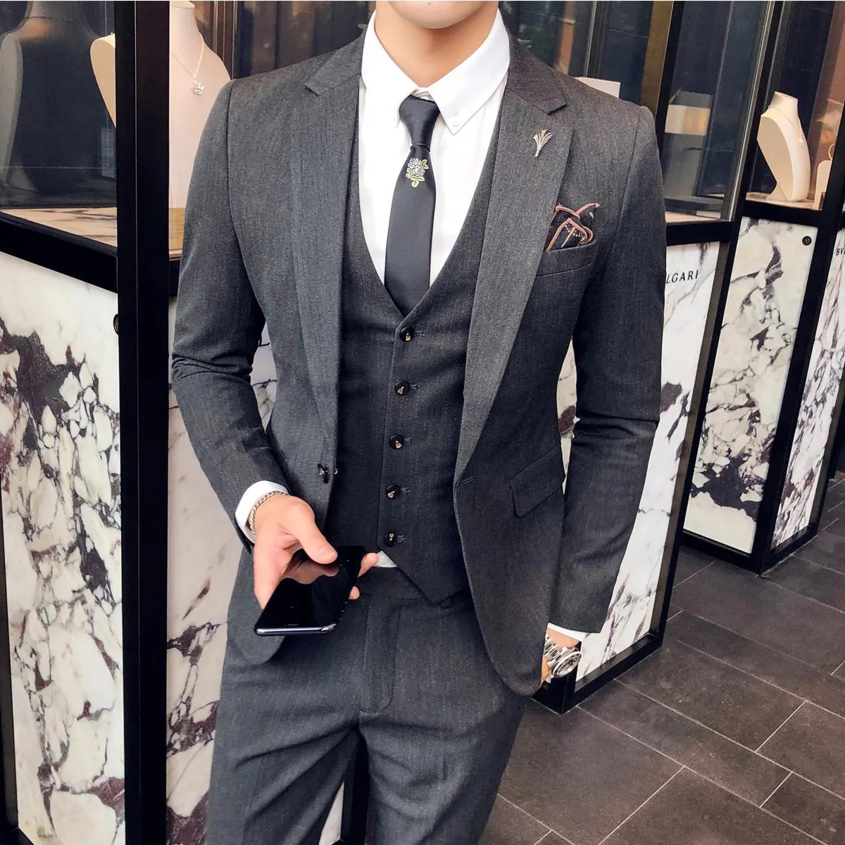 2023 moda nuovi uomini boutique tailleur tre pezzi set / uomo slim fit abito da sposa blazer giacca cappotto pantaloni pan