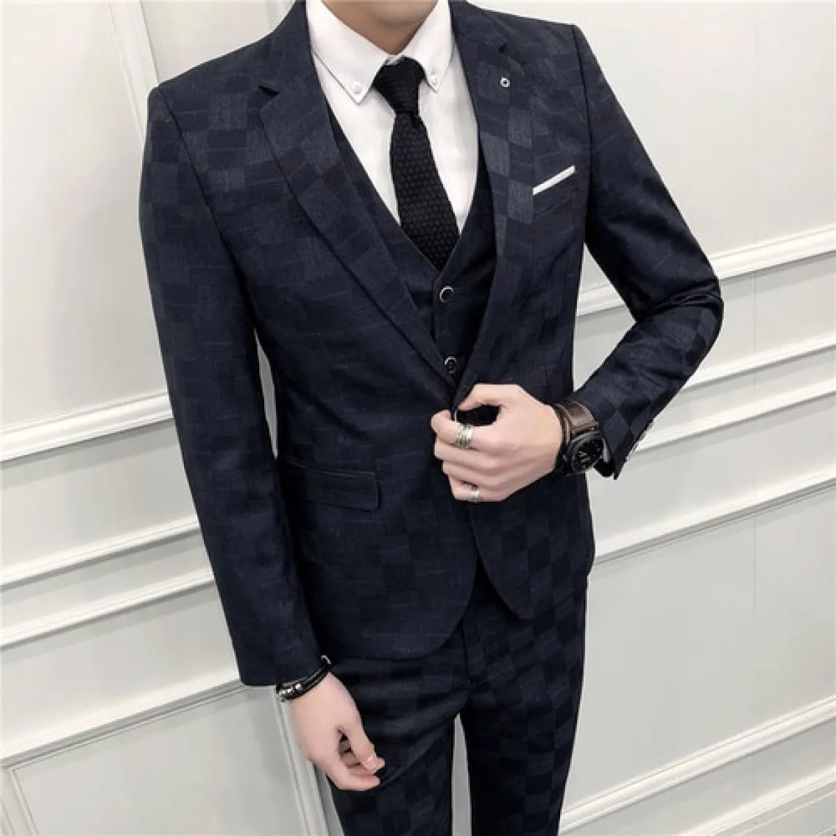 2023 moda nuovi uomini per il tempo libero boutique affari plaid abito da sposa host 3 pezzi set giacca cappotto gilet pantaloni