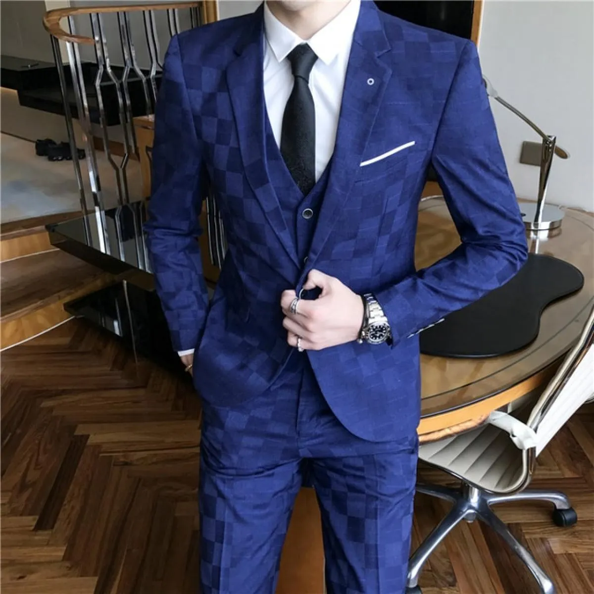 2023 moda nuovi uomini per il tempo libero boutique affari plaid abito da sposa host 3 pezzi set giacca cappotto gilet pantaloni