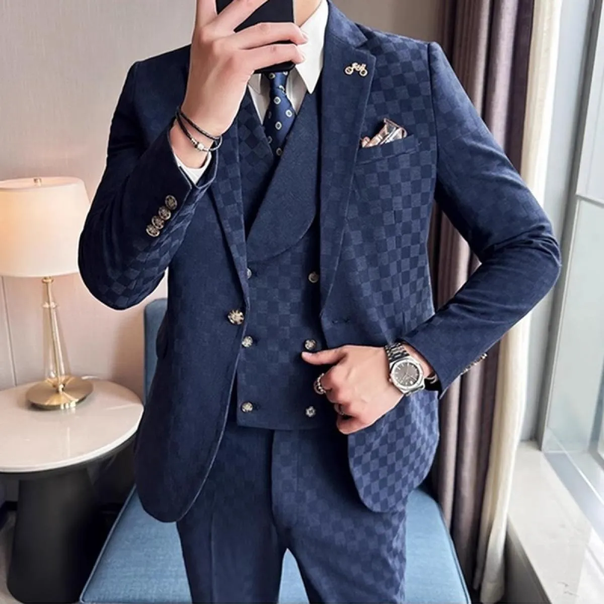 2023 moda nuovi uomini per il tempo libero boutique affari plaid abito da sposa host 3 pezzi set giacca cappotto gilet pantaloni