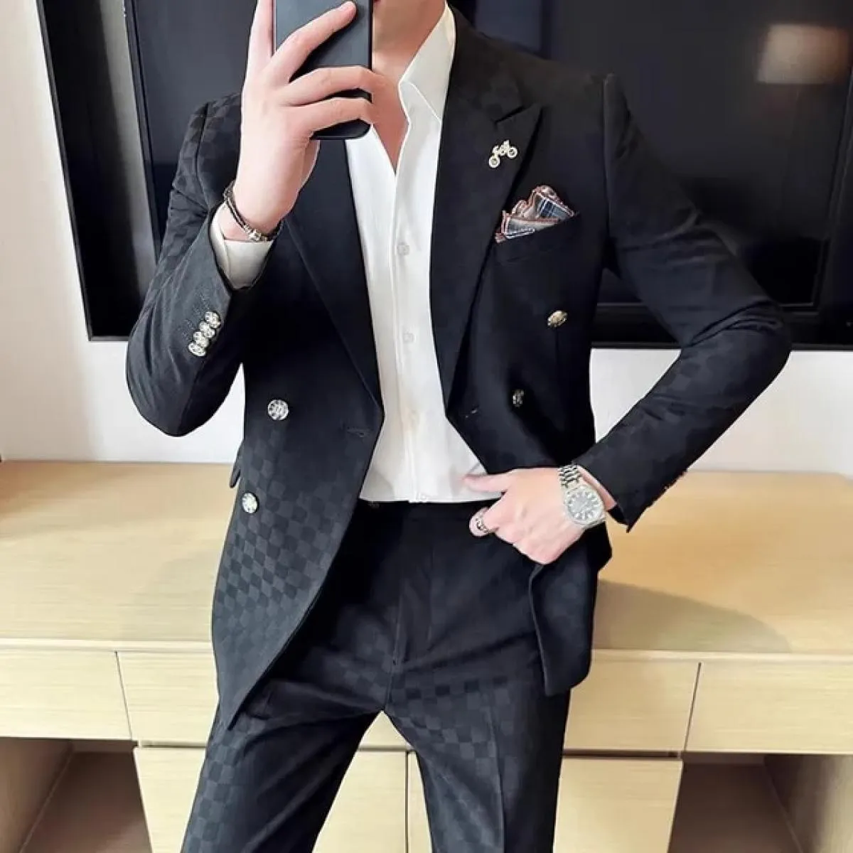2023 moda nuovi uomini per il tempo libero boutique affari plaid abito da sposa host 3 pezzi set giacca cappotto gilet pantaloni