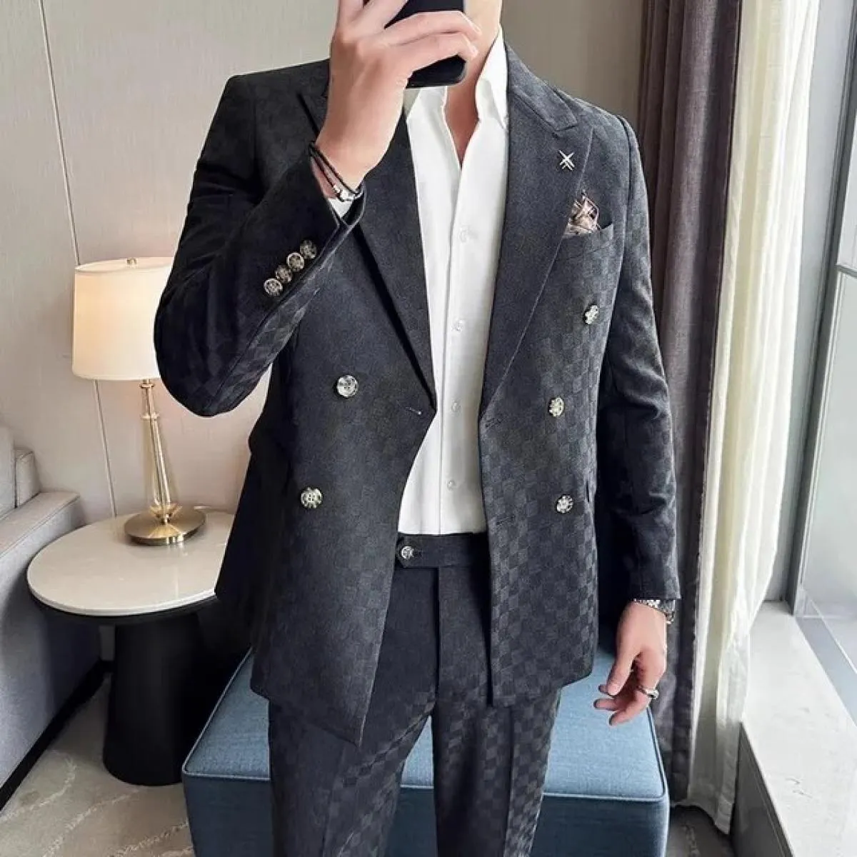 2023 moda nuovi uomini per il tempo libero boutique affari plaid abito da sposa host 3 pezzi set giacca cappotto gilet pantaloni