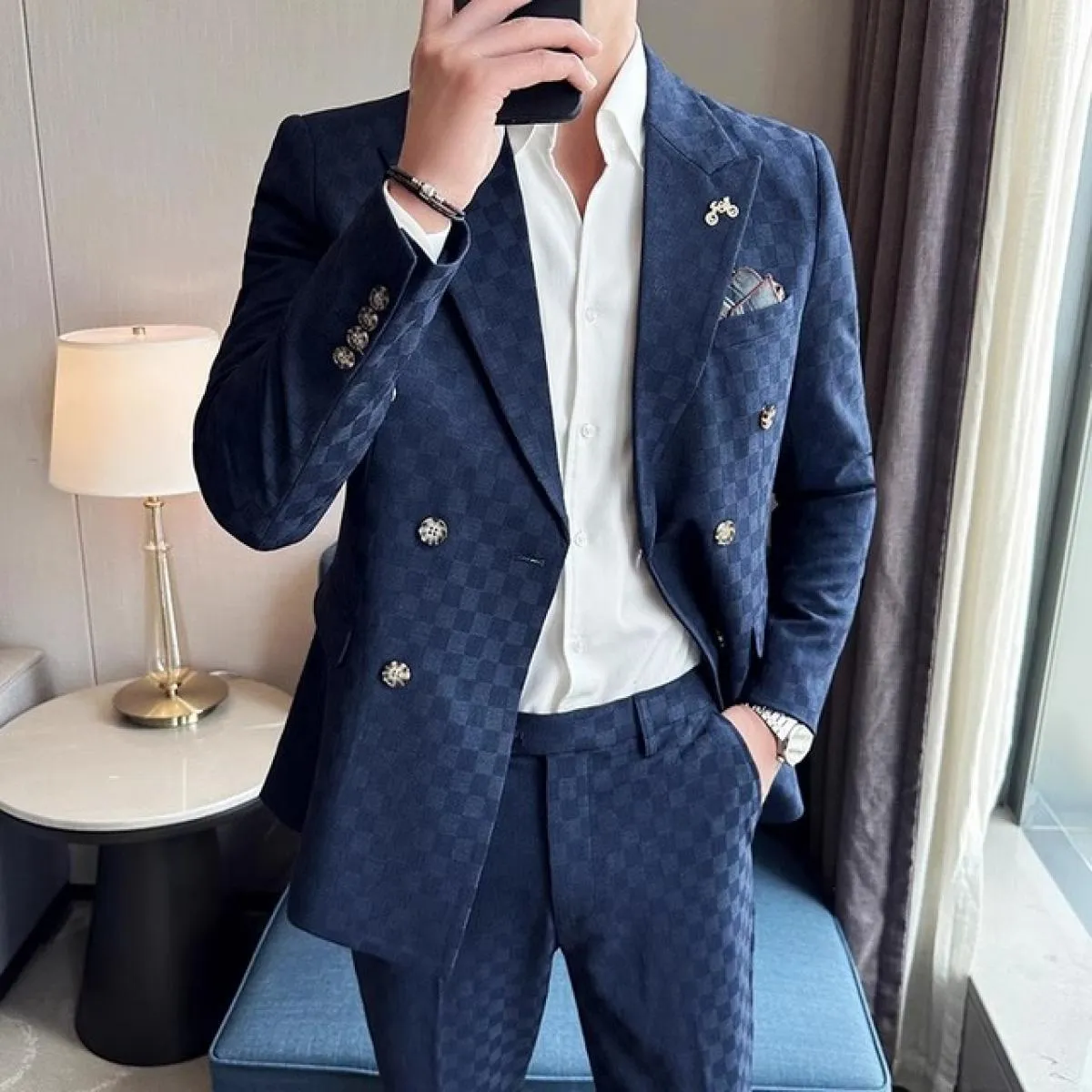 2023 moda nuovi uomini per il tempo libero boutique affari plaid abito da sposa host 3 pezzi set giacca cappotto gilet pantaloni