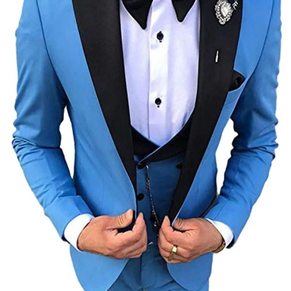 Abiti da uomo Smoking da sposo con risvolto nero Groomsmen Set da 3 pezzi (giacca + pantaloni + gilet) Coustime Homme Luxe