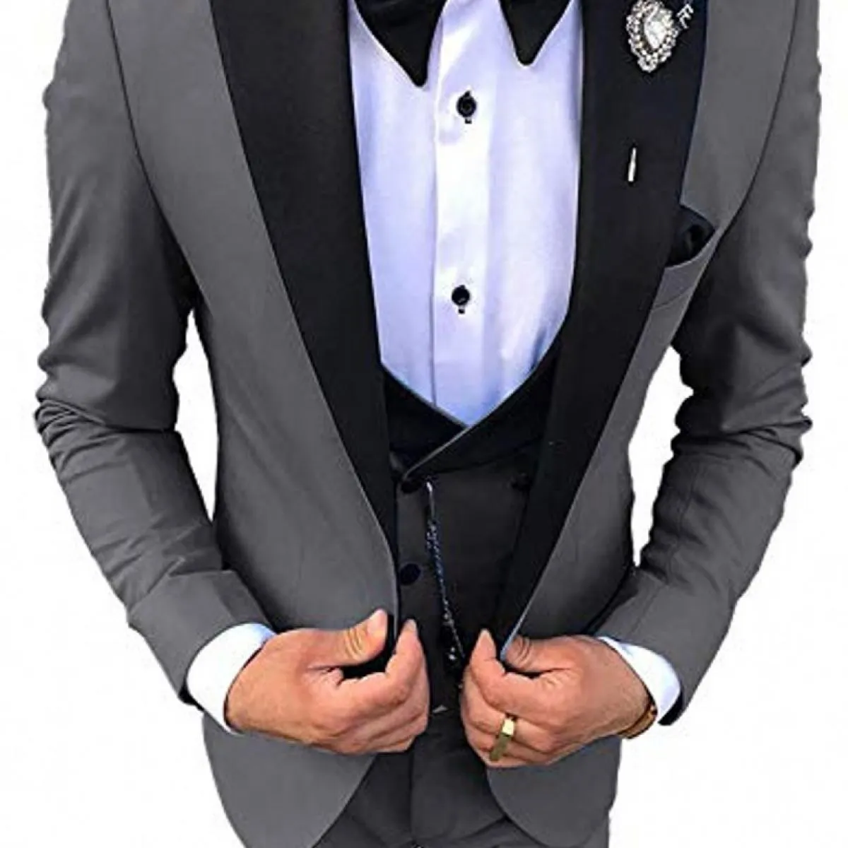 Abiti da uomo Smoking da sposo con risvolto nero Groomsmen Set da 3 pezzi (giacca + pantaloni + gilet) Coustime Homme Luxe