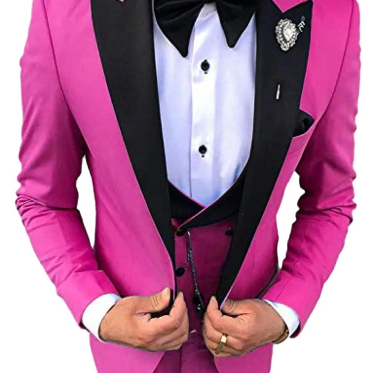 Abiti da uomo Smoking da sposo con risvolto nero Groomsmen Set da 3 pezzi (giacca + pantaloni + gilet) Coustime Homme Luxe