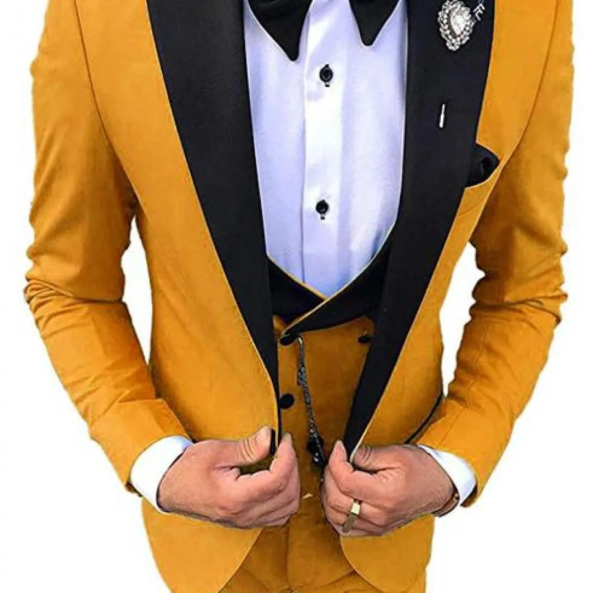 Abiti da uomo Smoking da sposo con risvolto nero Groomsmen Set da 3 pezzi (giacca + pantaloni + gilet) Coustime Homme Luxe