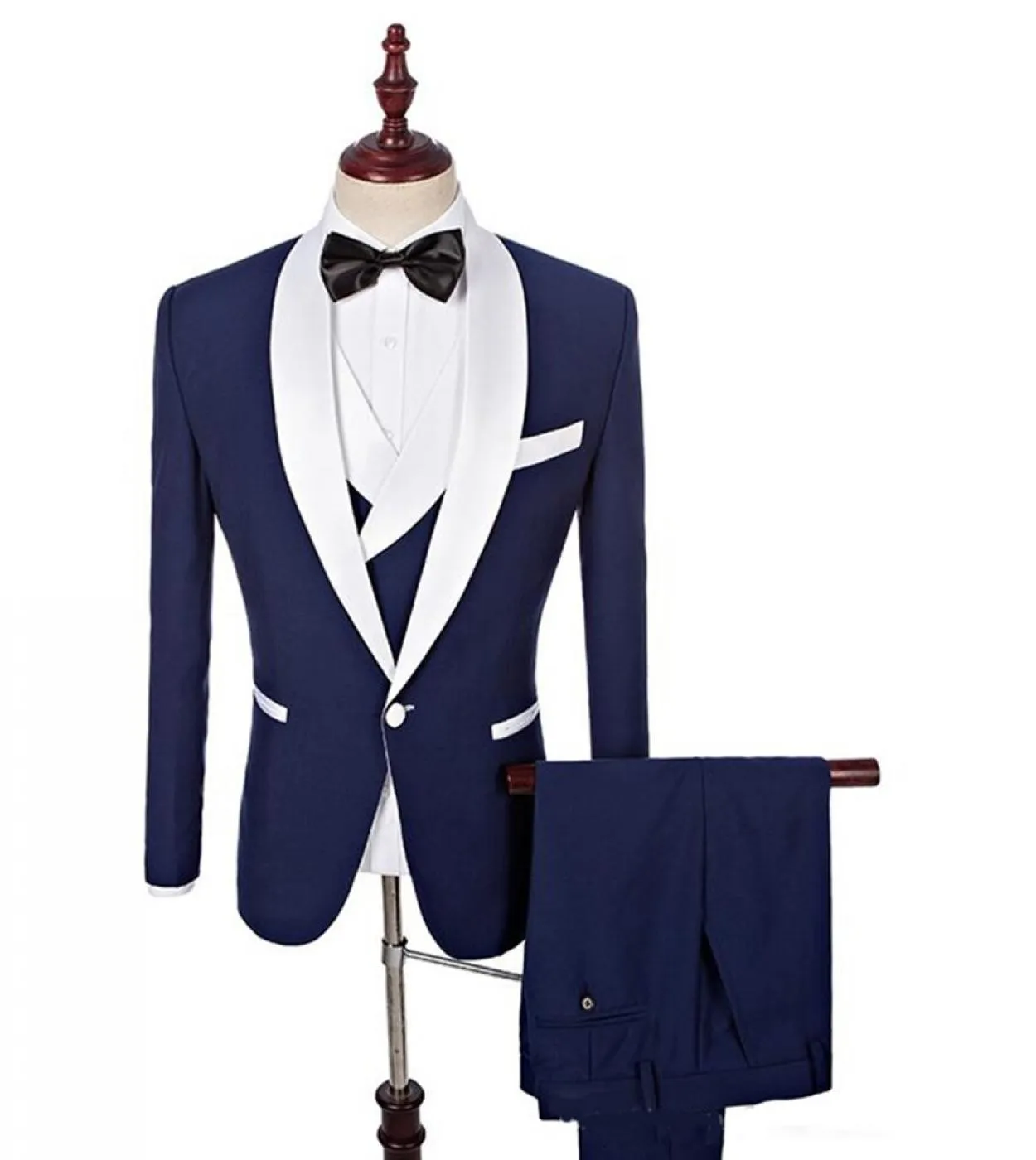 Abito da sposo da uomo Groomsmen Scialle bianco Risvolto Smoking da sposo Formale Affari 3 pezzi giacca  pantaloni  gilet Co