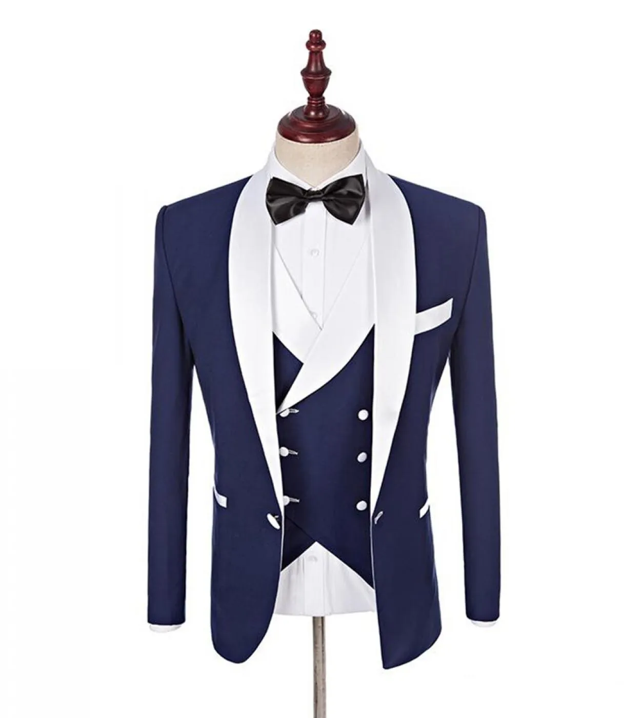 Abito da sposo da uomo Groomsmen Scialle bianco Risvolto Smoking da sposo Formale Affari 3 pezzi giacca  pantaloni  gilet Co