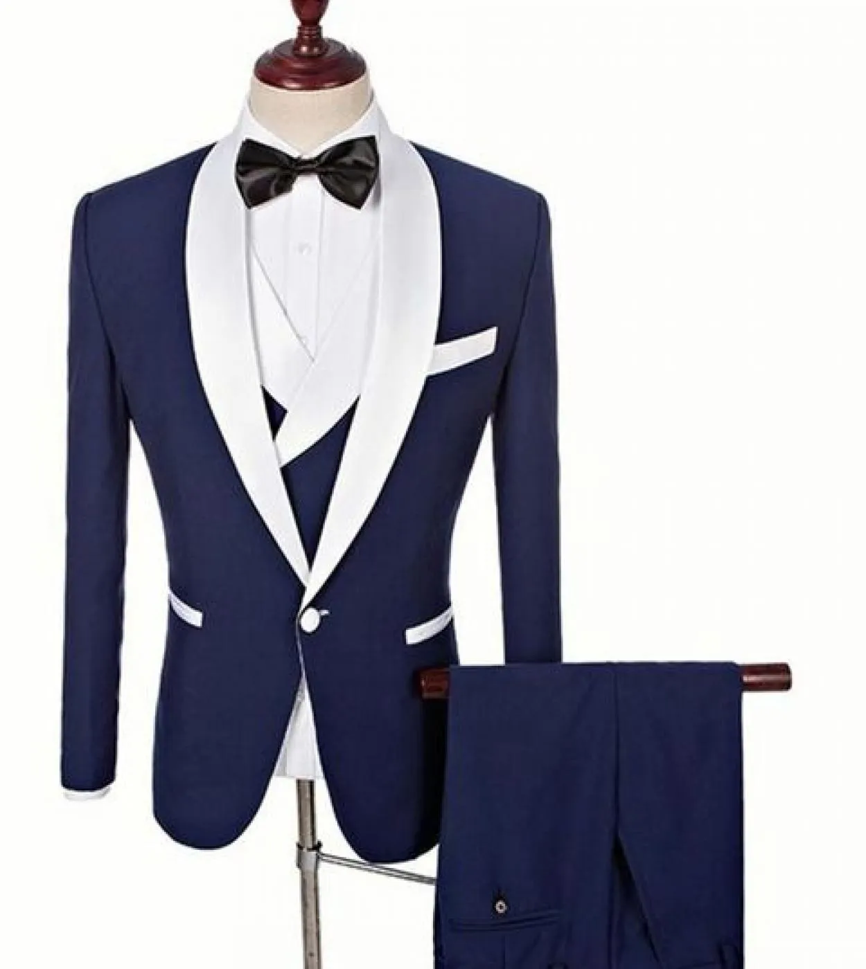 Abito da sposo da uomo Groomsmen Scialle bianco Risvolto Smoking da sposo Formale Affari 3 pezzi giacca  pantaloni  gilet Co