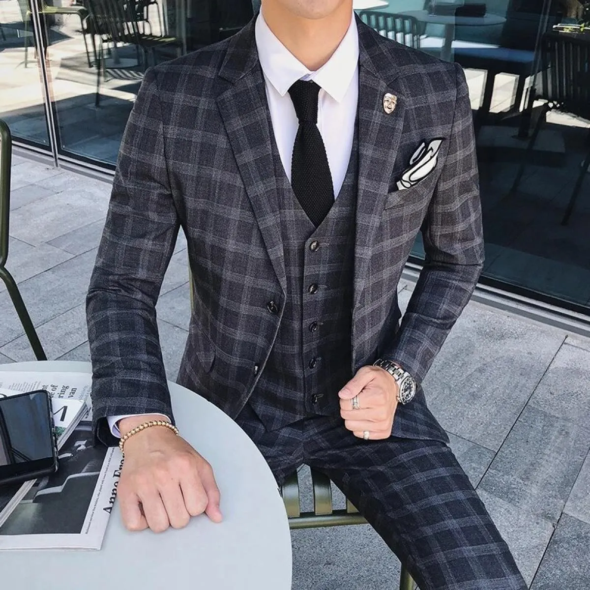 Abito da uomo in 3 pezzi Abito britannico in 3 pezzi Completo da completo classico Cappotto Gilet Pantaloni da uomo 3