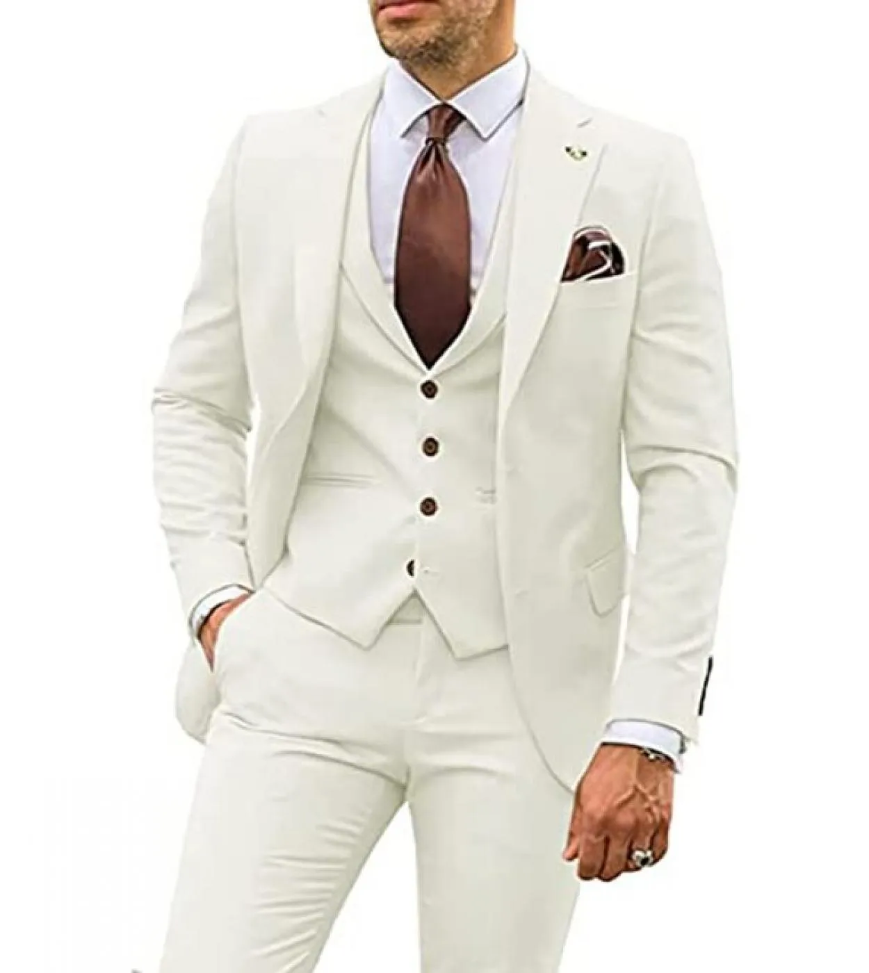 Abito da uomo Party Business Casual Smoking da sposo per giacca Set con risvolto dentellato 3 pezzi blazer  gilet  pantaloni