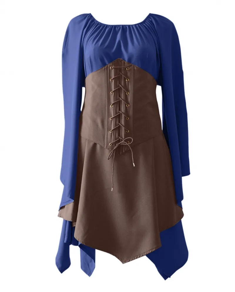 Abito in costume medievale per donna Abito a camicia irlandese con maniche a tromba con corsetto Abito tradizionale Abito corto