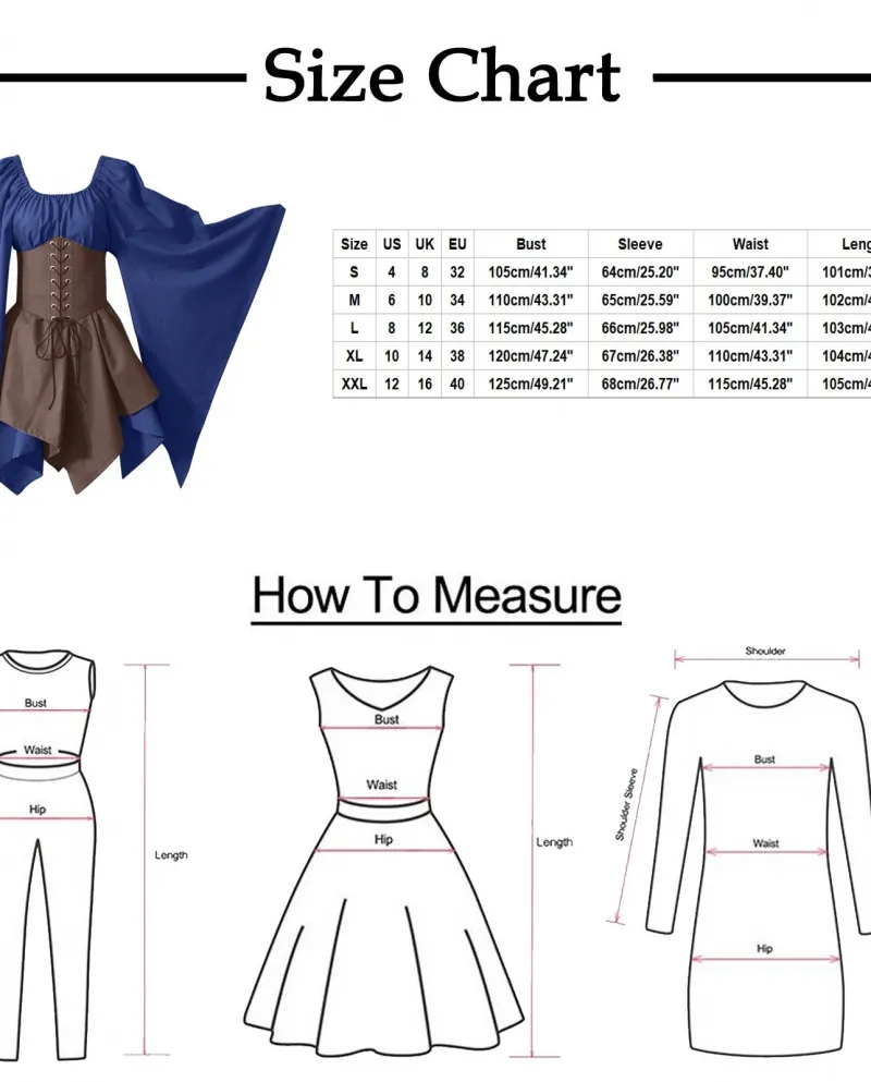 Abito in costume medievale per donna Abito a camicia irlandese con maniche a tromba con corsetto Abito tradizionale Abito corto