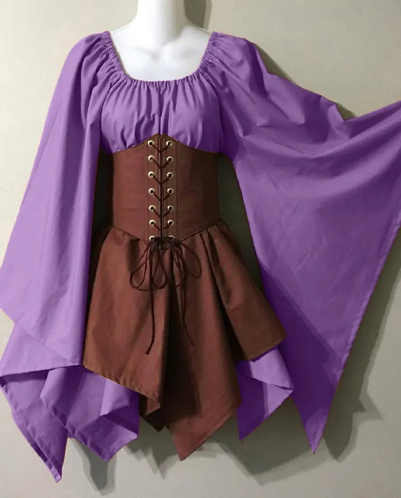 Abito in costume medievale per donna Abito a camicia irlandese con maniche a tromba con corsetto Abito tradizionale Abito corto