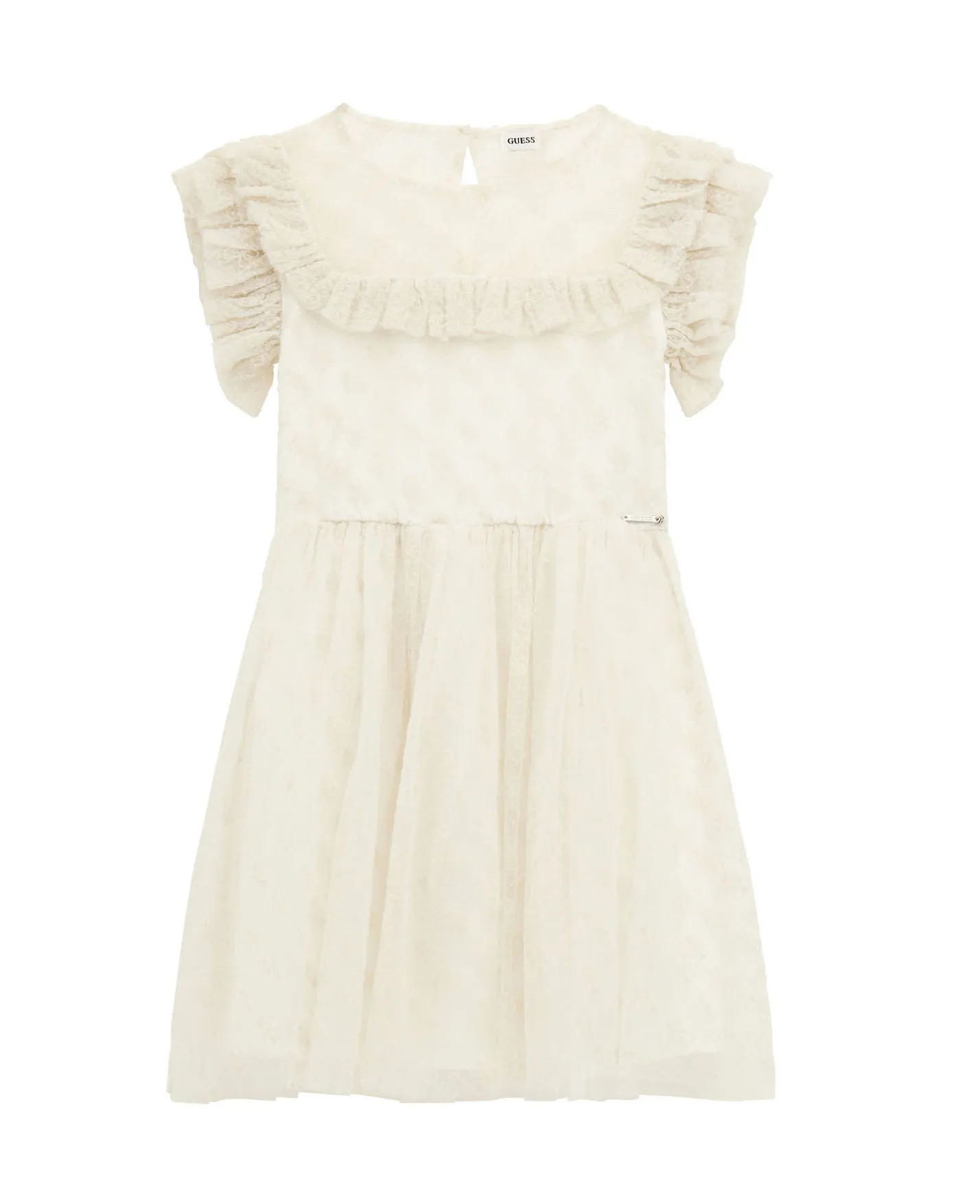 Abito mini fit and flare avorio in tulle con logo G all over 8-14 anni