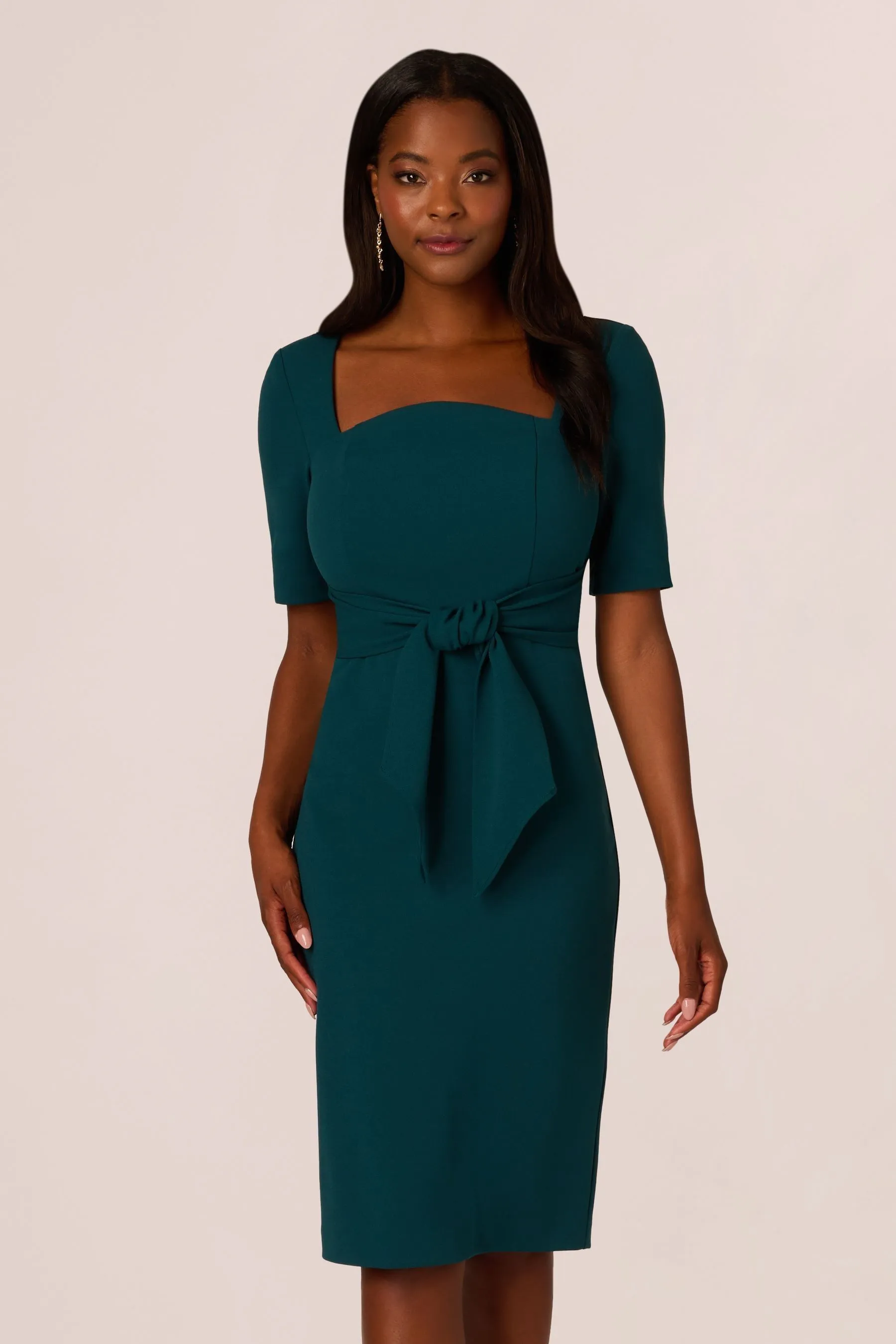 Adrianna Papell Crepe Tie Front Midi Green - Vestito    