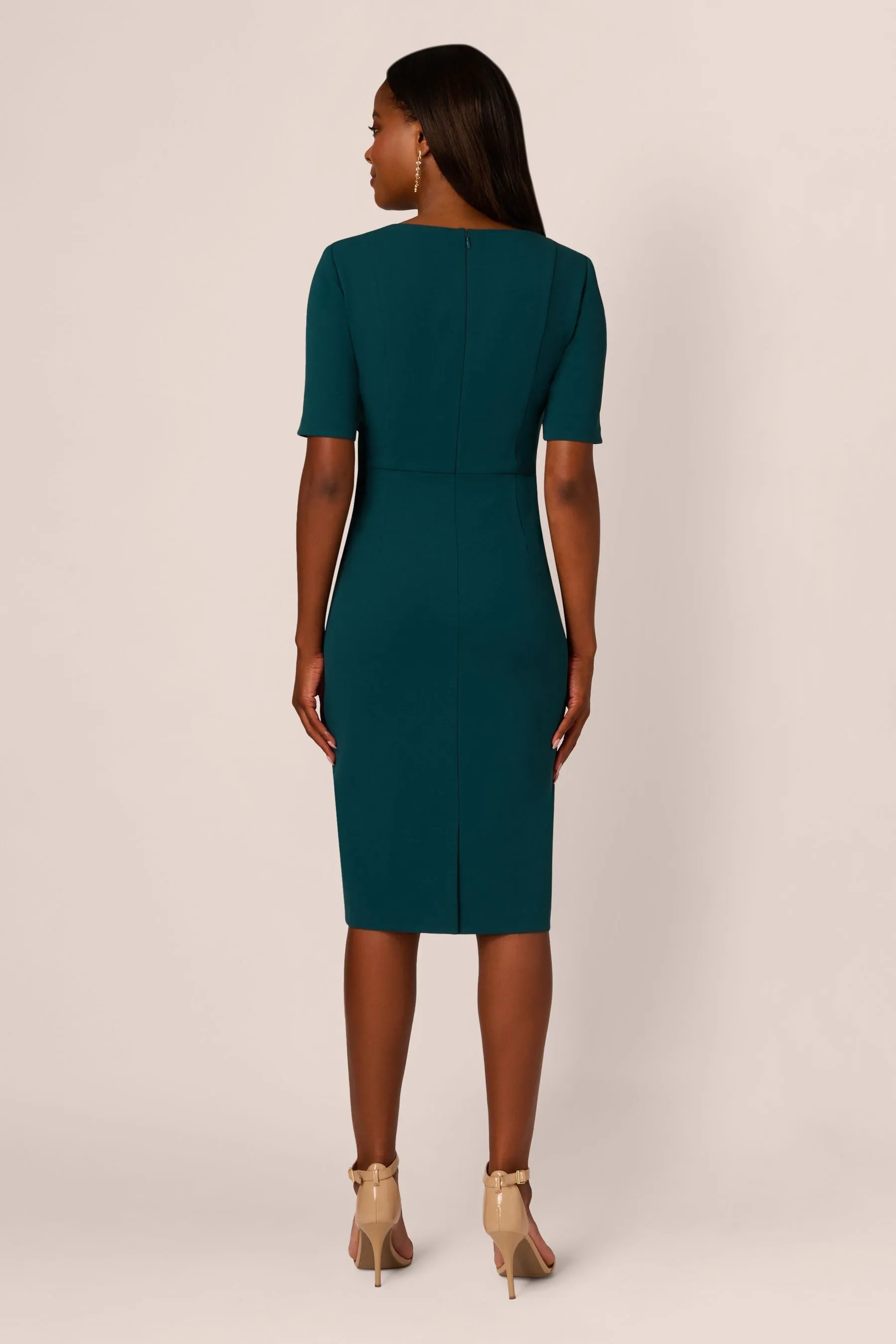 Adrianna Papell Crepe Tie Front Midi Green - Vestito    