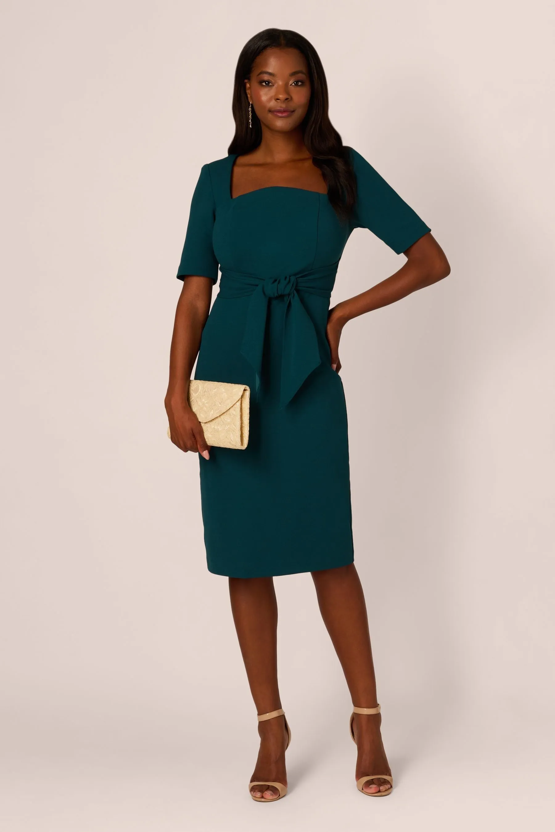 Adrianna Papell Crepe Tie Front Midi Green - Vestito    