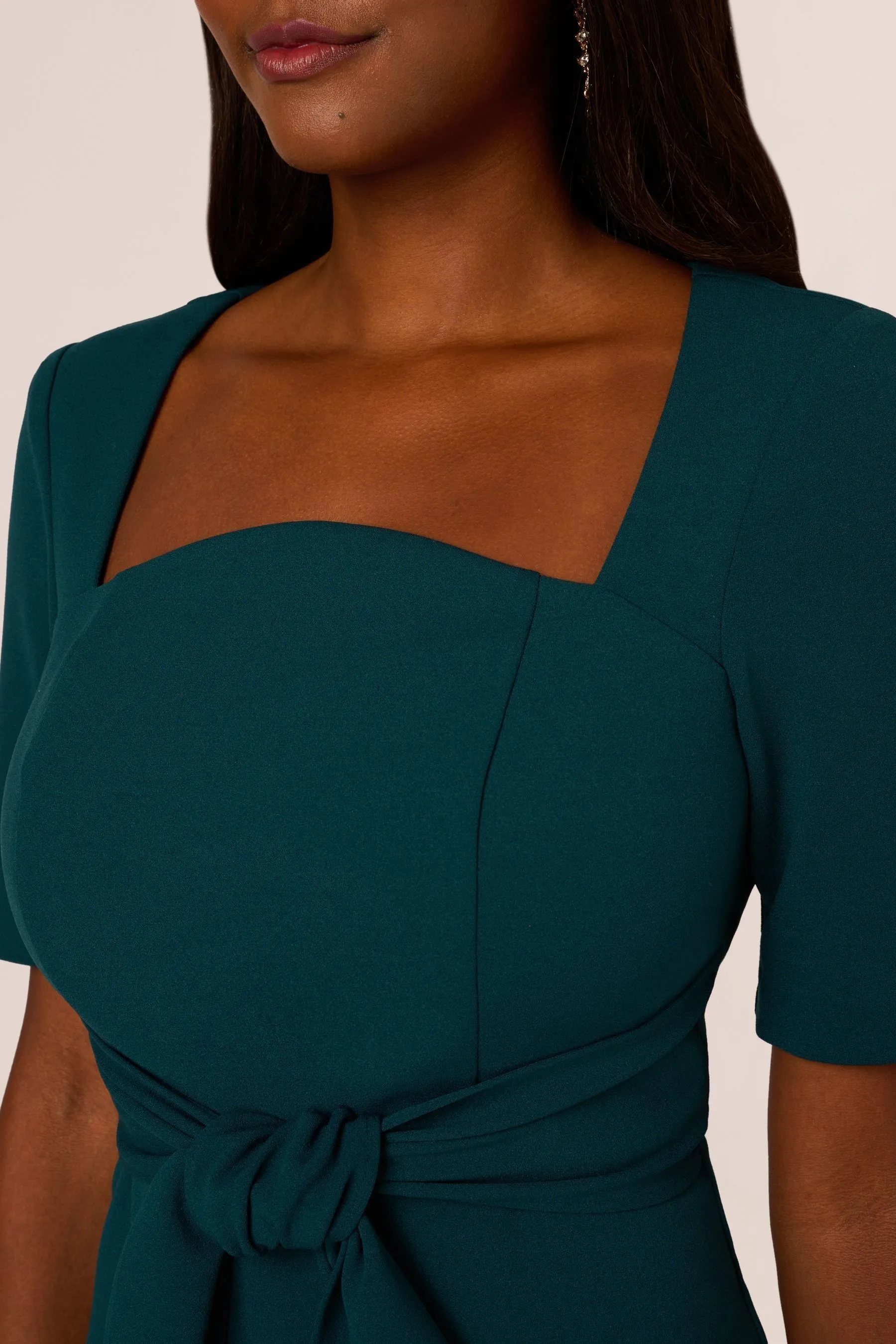 Adrianna Papell Crepe Tie Front Midi Green - Vestito    