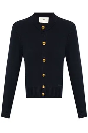 AMI Abbigliamento,Maglieria Cardigan blu navy in misto cotone e lana 