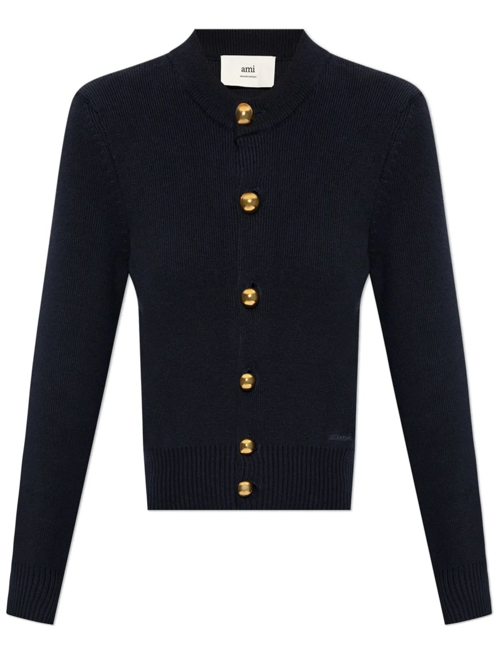 AMI Abbigliamento,Maglieria Cardigan blu navy in misto cotone e lana 