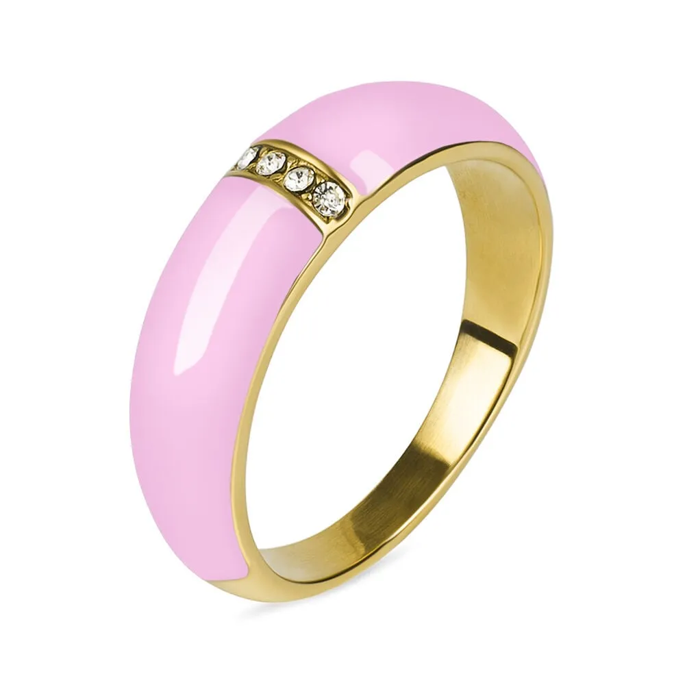 Anello Fascia Lady Sweet Acciaio Dorato Cristallo Bianco 1693037