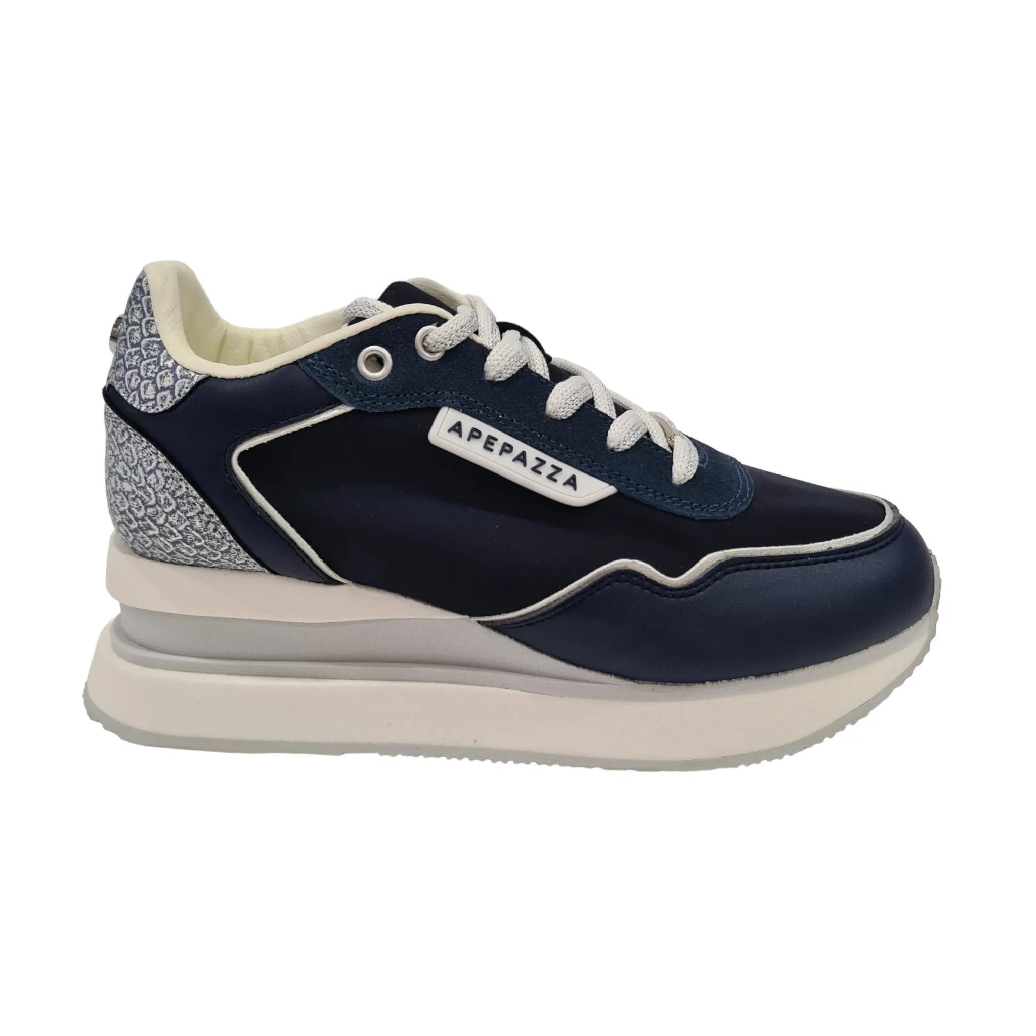 Apepazza Sneakers Donna Zeppa Alta 6 cm. Pelle Blu rif.686