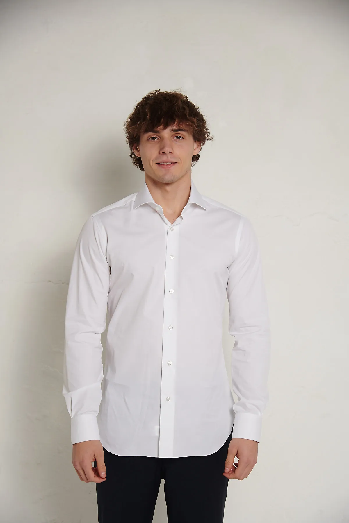 BARBA Camicia bianca, collo Francese ,in tessuto operato