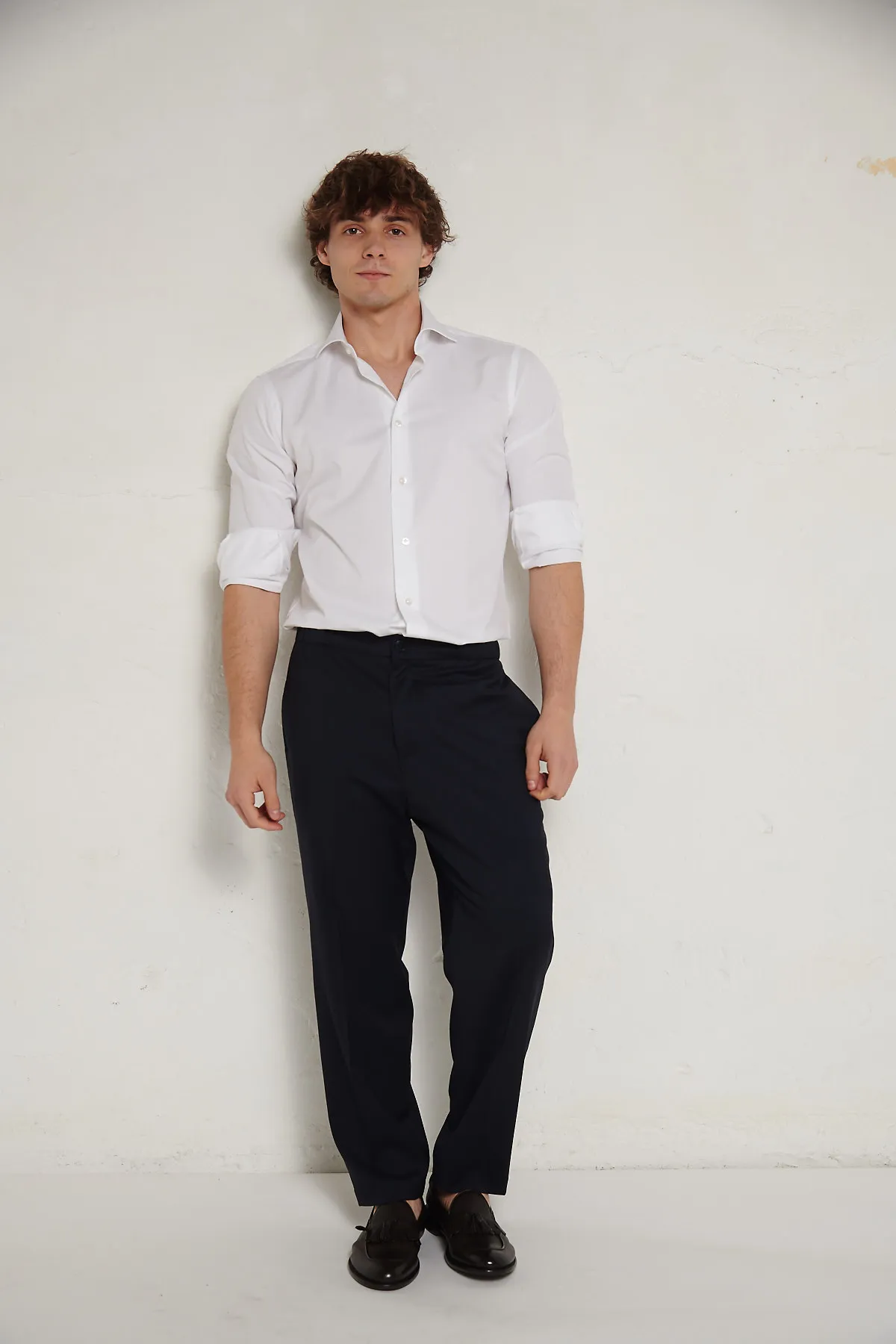 BARBA Camicia bianca, collo Francese ,in tessuto operato