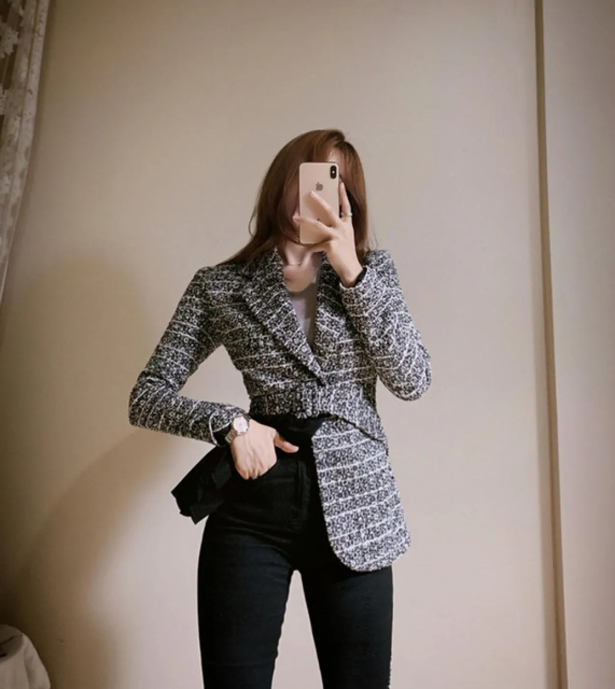 Blazer con colletto rovesciato da donna Capispalla Capispalla da donna Patchwork a maniche lunghe con pannelli neri Cappotto in