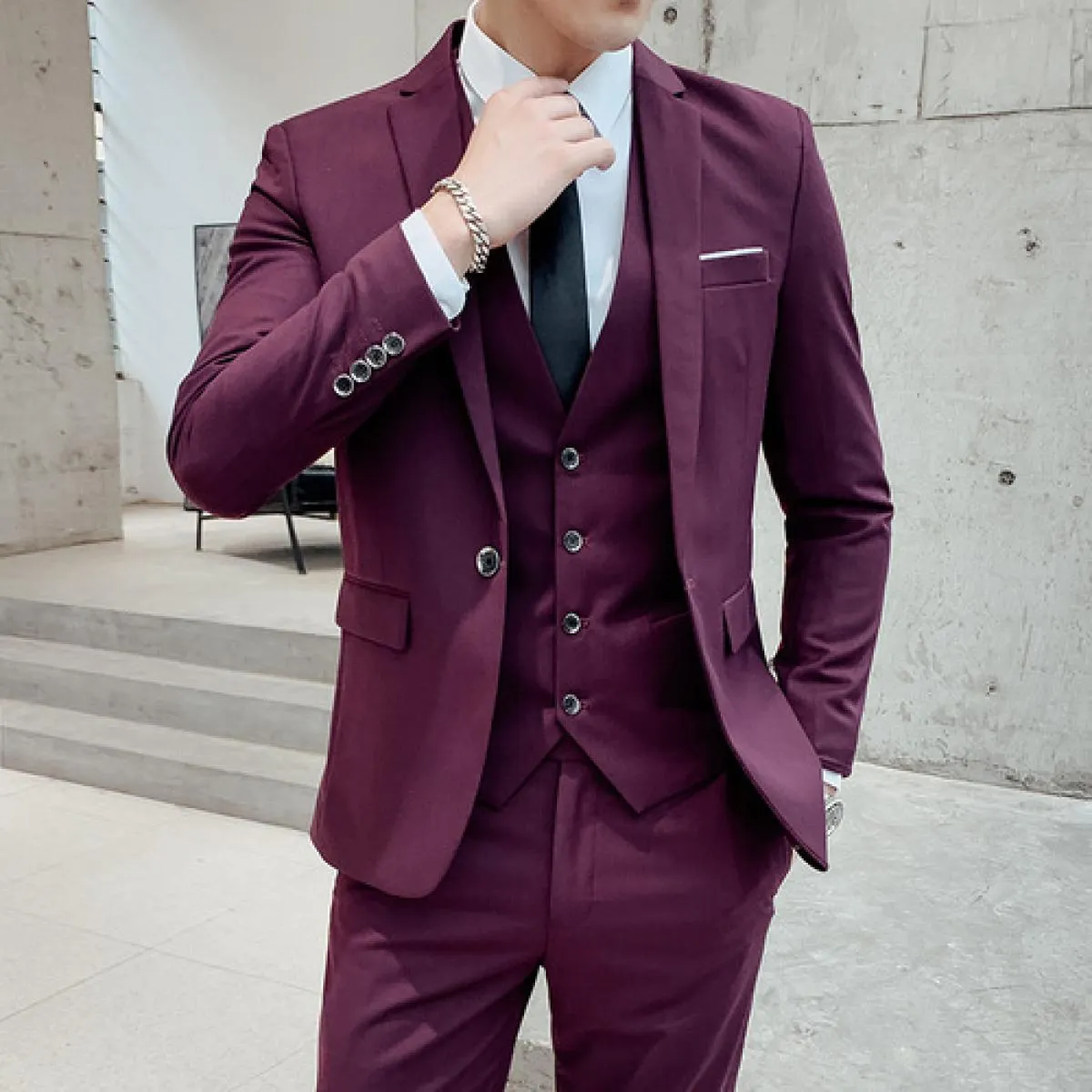Blazer da sposo da uomo d'affari, pantaloni, abito da sposa, banchetto, tinta unita, vestibilità slim, giacca, cappotto, gilet,
