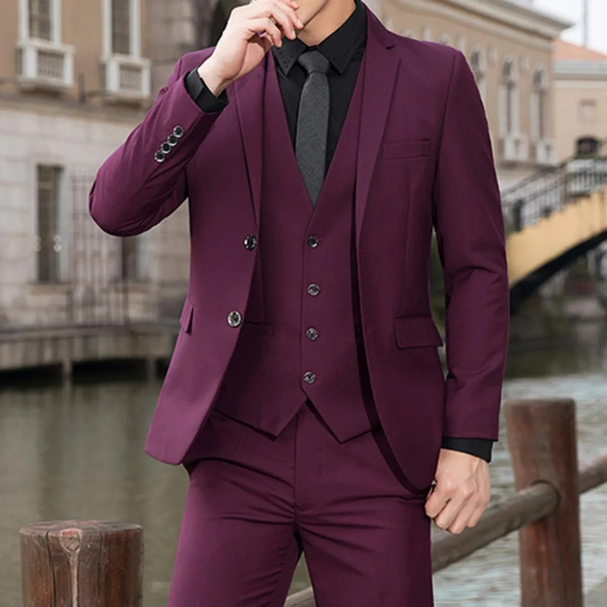 Blazer da sposo da uomo d'affari, pantaloni, abito da sposa, banchetto, tinta unita, vestibilità slim, giacca, cappotto, gilet,