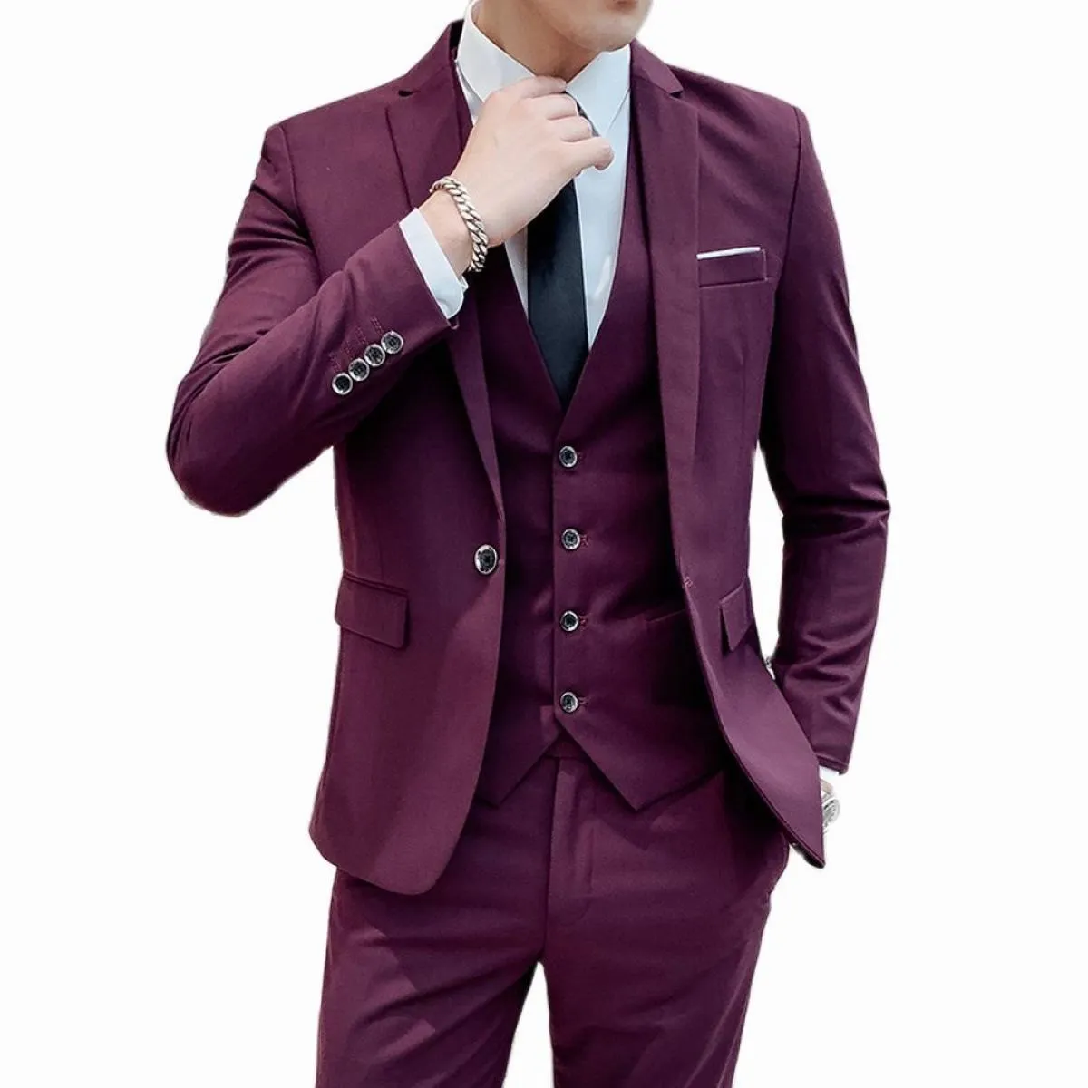 Blazer da sposo da uomo d'affari, pantaloni, abito da sposa, banchetto, tinta unita, vestibilità slim, giacca, cappotto, gilet,