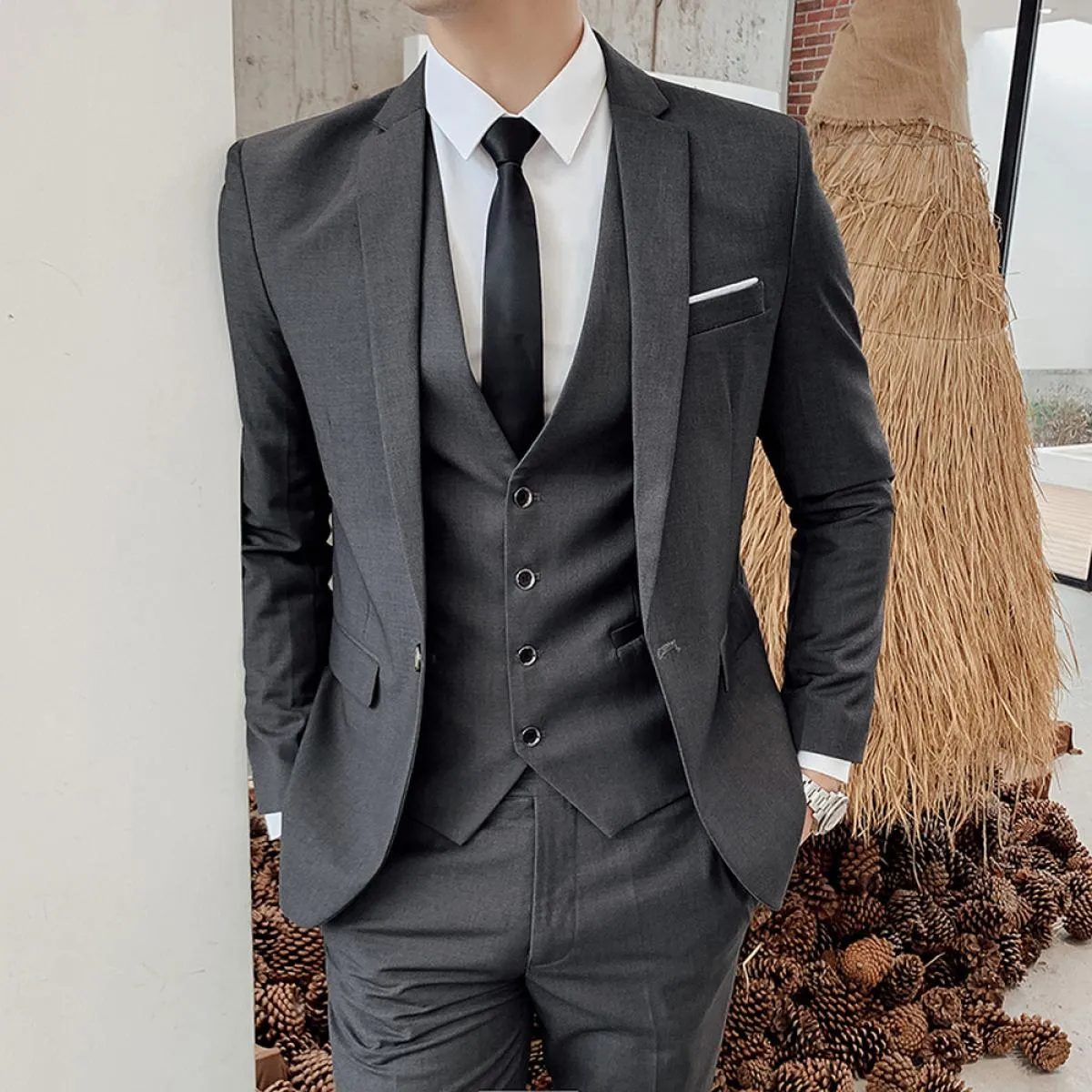 Blazer da sposo da uomo d'affari, pantaloni, abito da sposa, banchetto, tinta unita, vestibilità slim, giacca, cappotto, gilet,