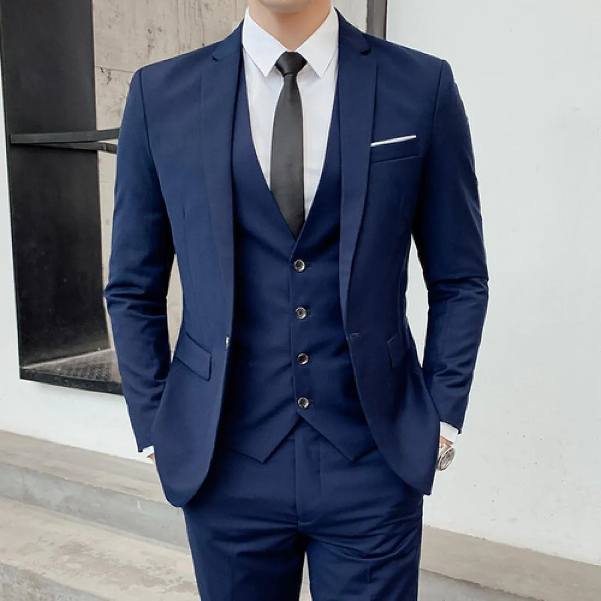 Blazer da sposo da uomo d'affari, pantaloni, abito da sposa, banchetto, tinta unita, vestibilità slim, giacca, cappotto, gilet,