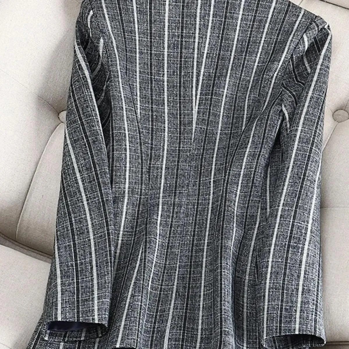 Blazer formale slim da donna a righe blu grigio Cappotto da giacca da lavoro da lavoro a maniche lunghe da donna a maniche lungh