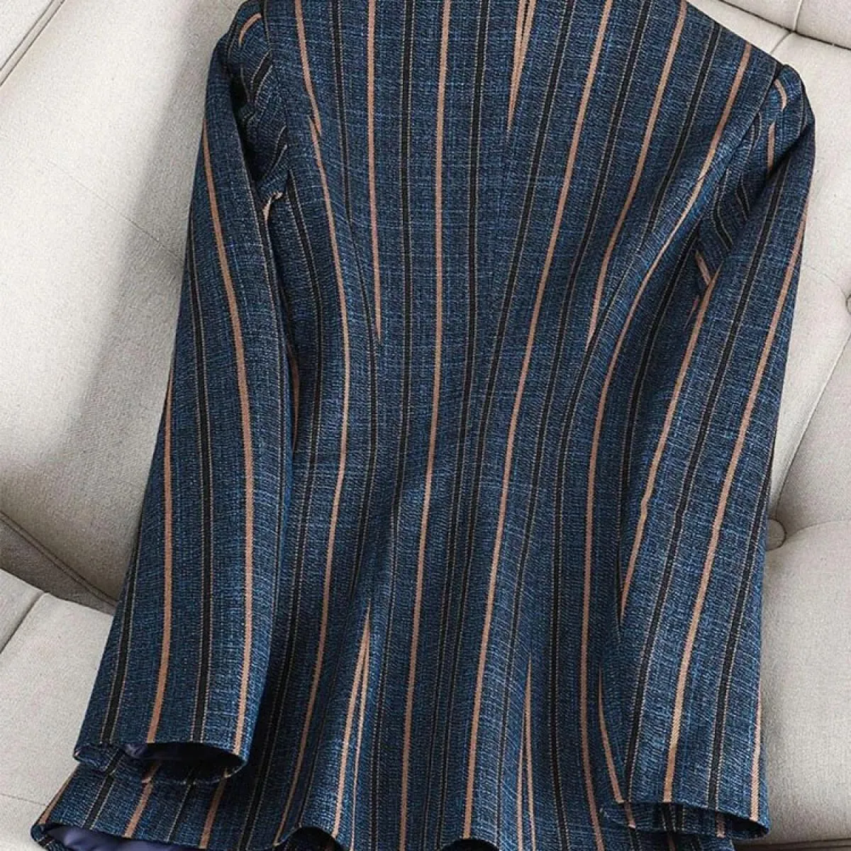 Blazer formale slim da donna a righe blu grigio Cappotto da giacca da lavoro da lavoro a maniche lunghe da donna a maniche lungh
