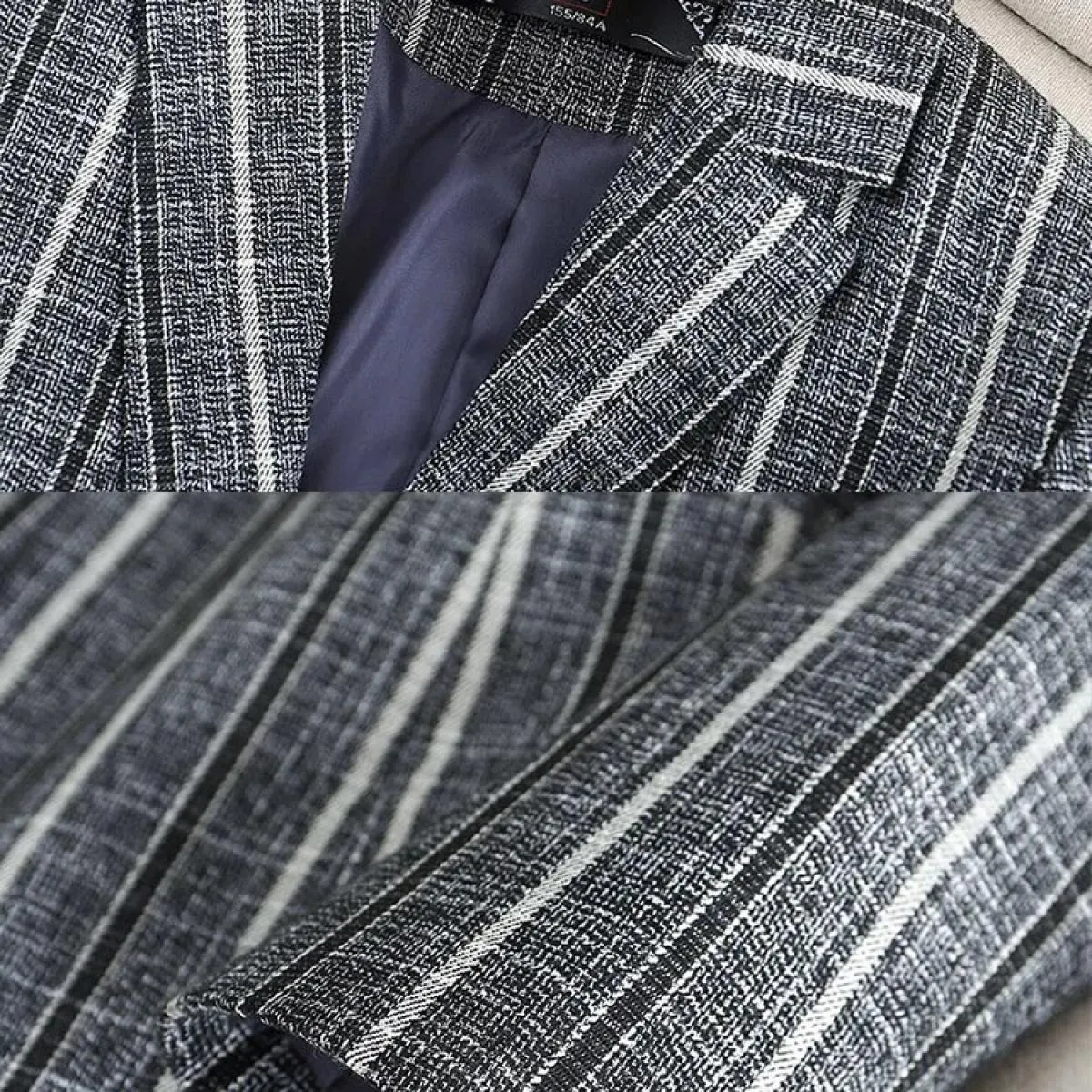 Blazer formale slim da donna a righe blu grigio Cappotto da giacca da lavoro da lavoro a maniche lunghe da donna a maniche lungh
