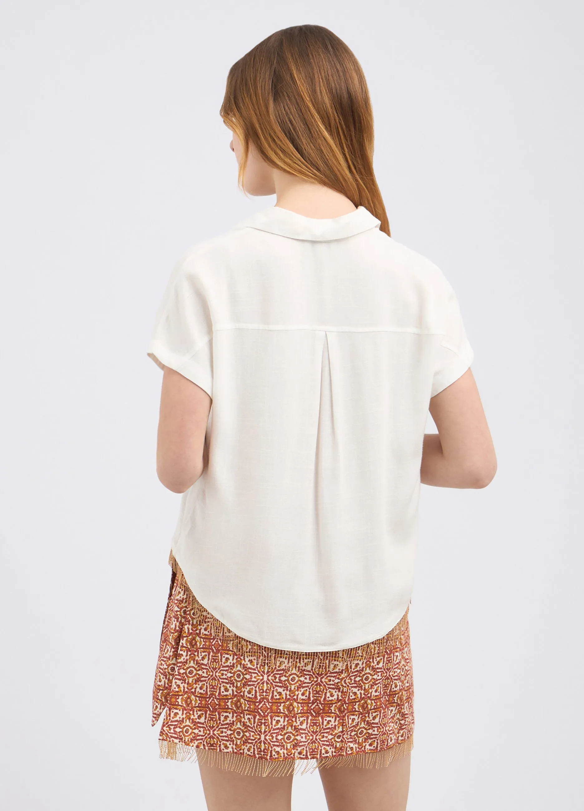 Blusa in misto lino con applicazioni sul fondo donna