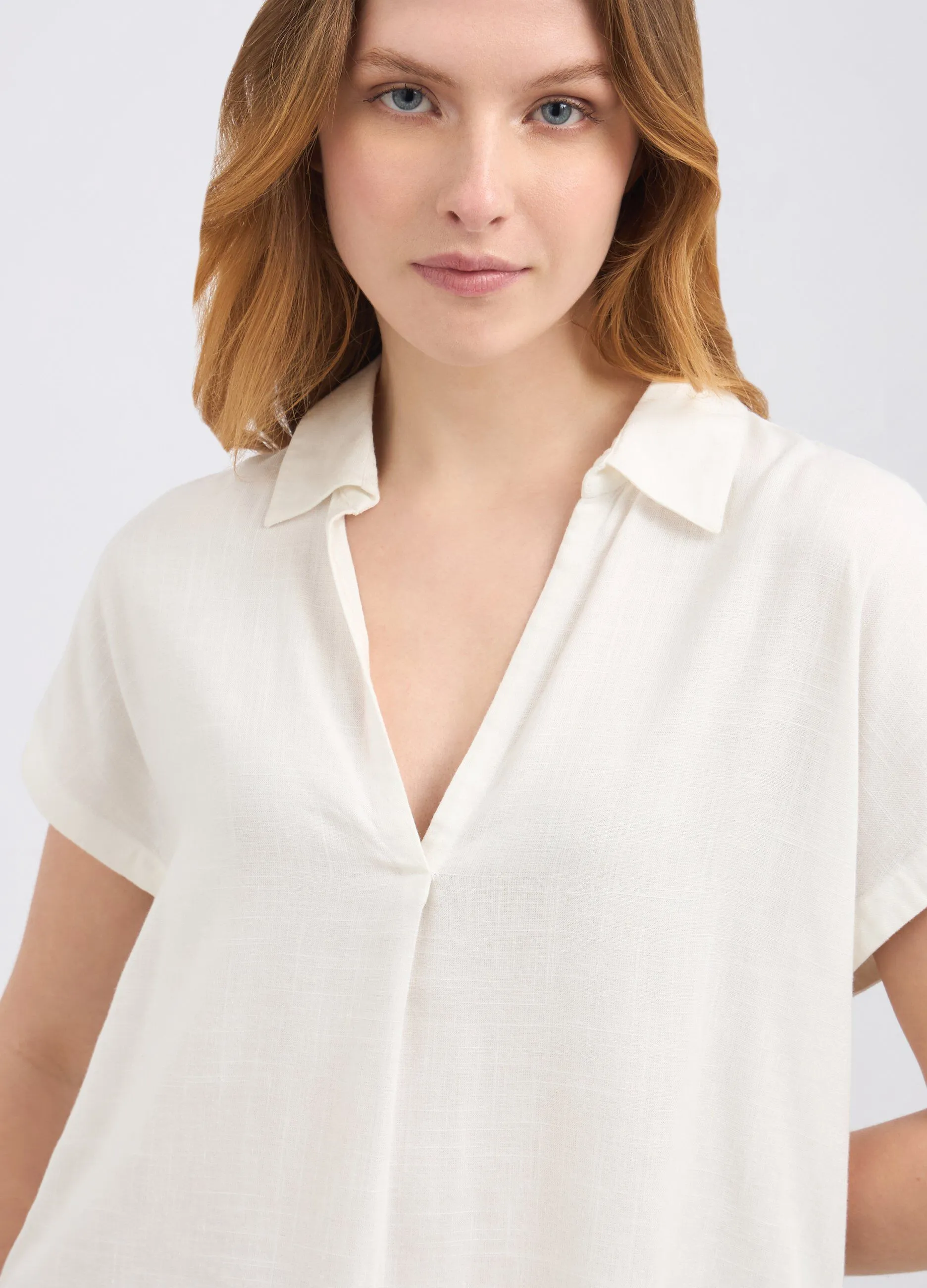 Blusa in misto lino con applicazioni sul fondo donna
