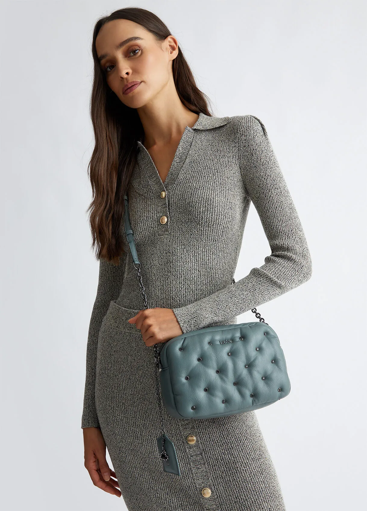 Borsa a tracolla glossy con strass
