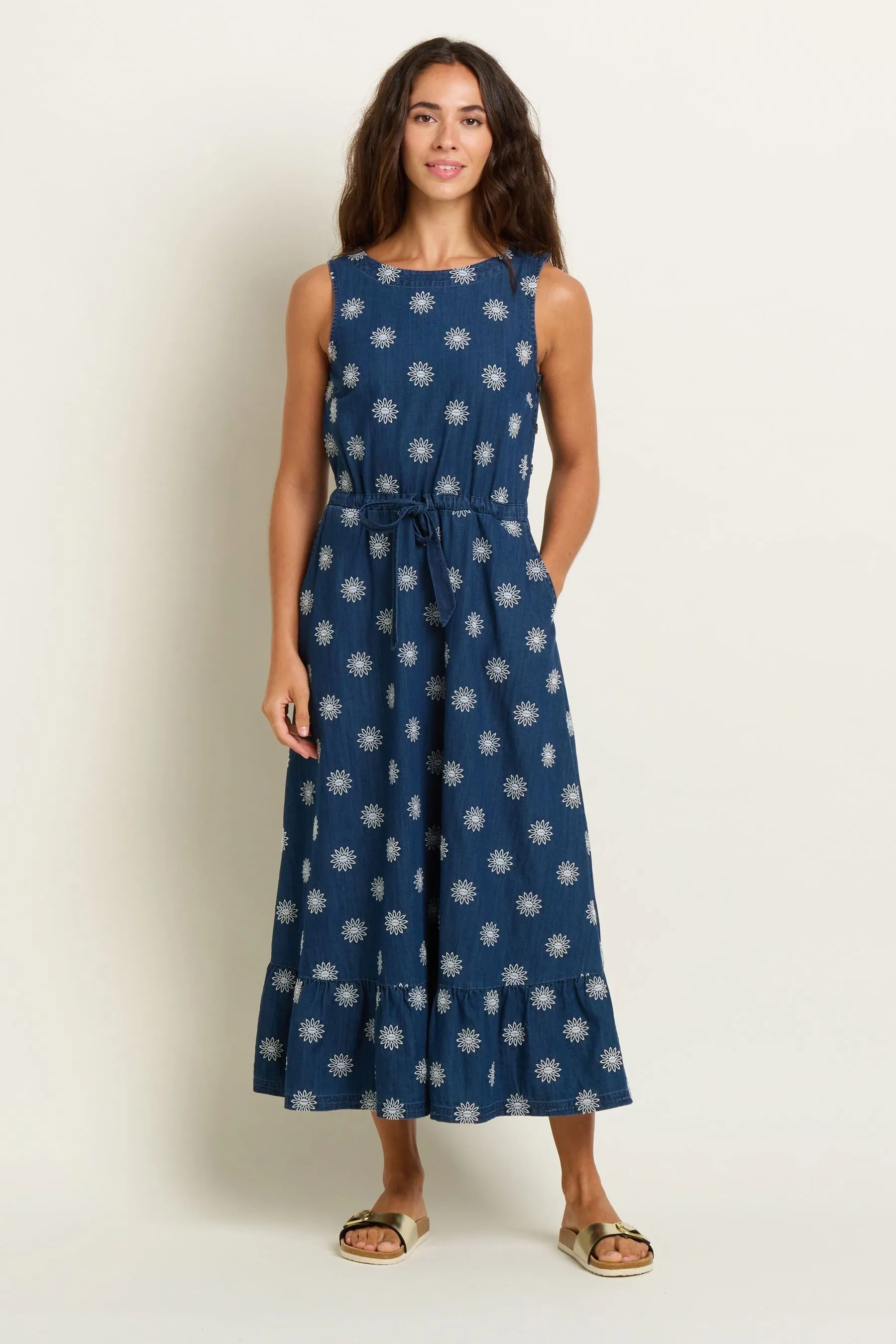 Brakeburn - Abito maxi ricamato Denim a margherite