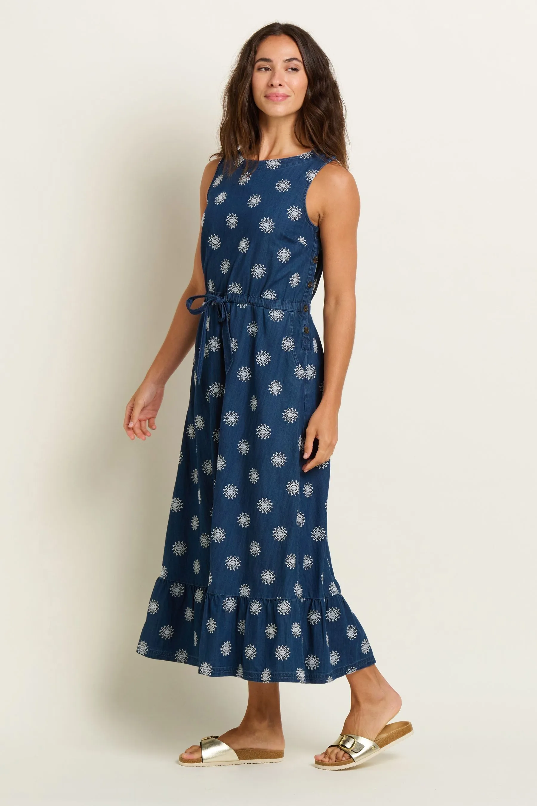 Brakeburn - Abito maxi ricamato Denim a margherite
