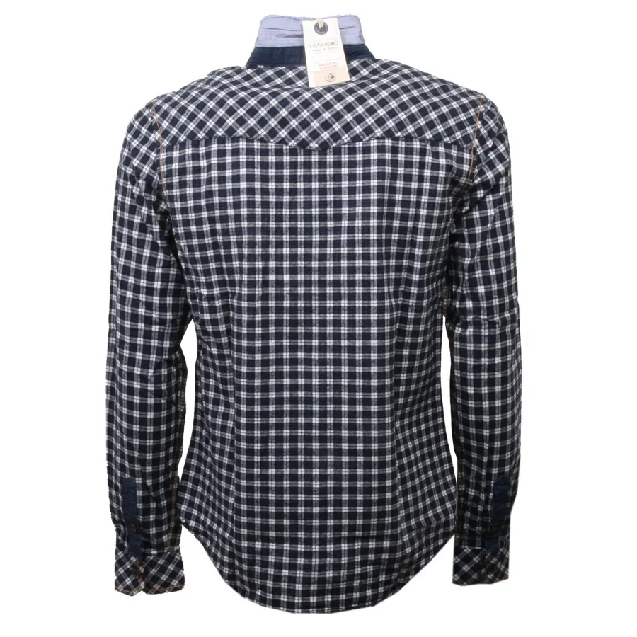 C9454 camicia uomo INMYHOOD cotone quadretti blu/nero/bianco shirt men